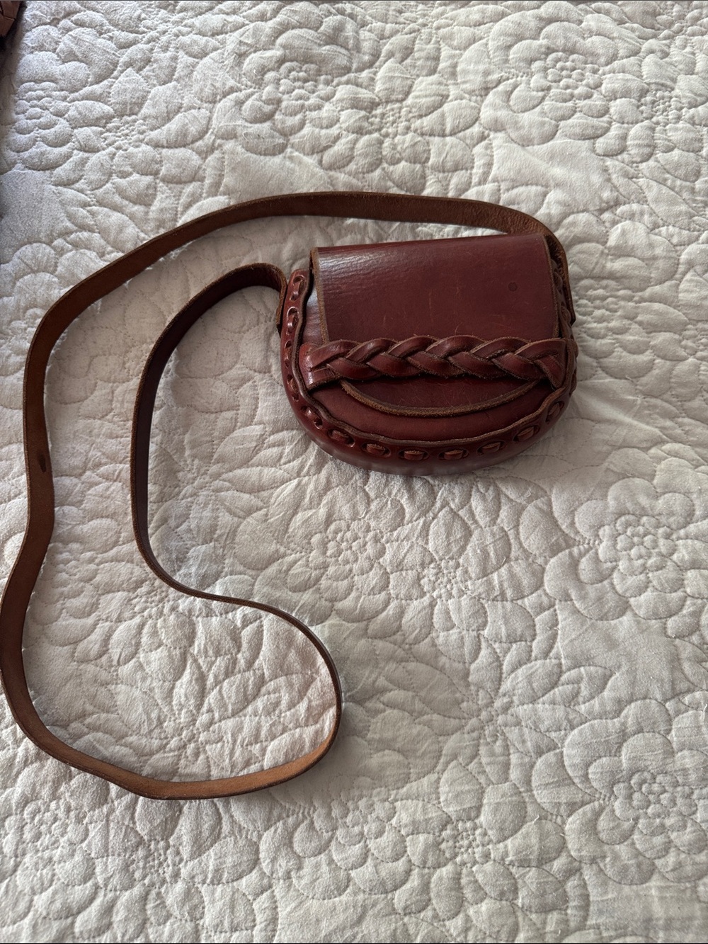 AE Handcrafted Brown Leather Crossbody Bag with Braided Detail